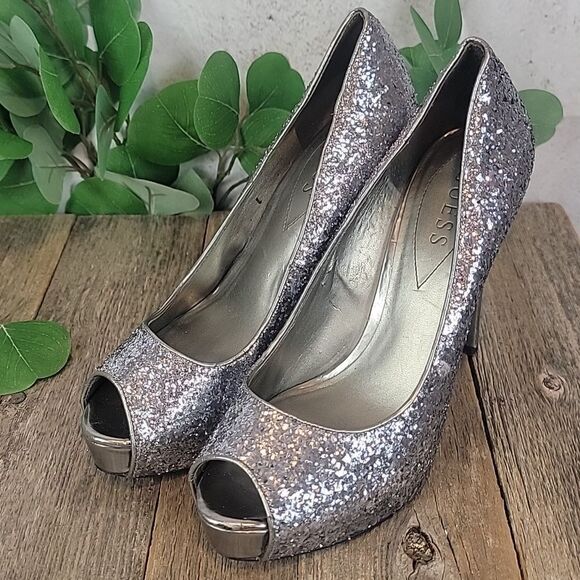 Guess Patches silver glitter platform pump Women's Size 8M - Picture 12 of 12